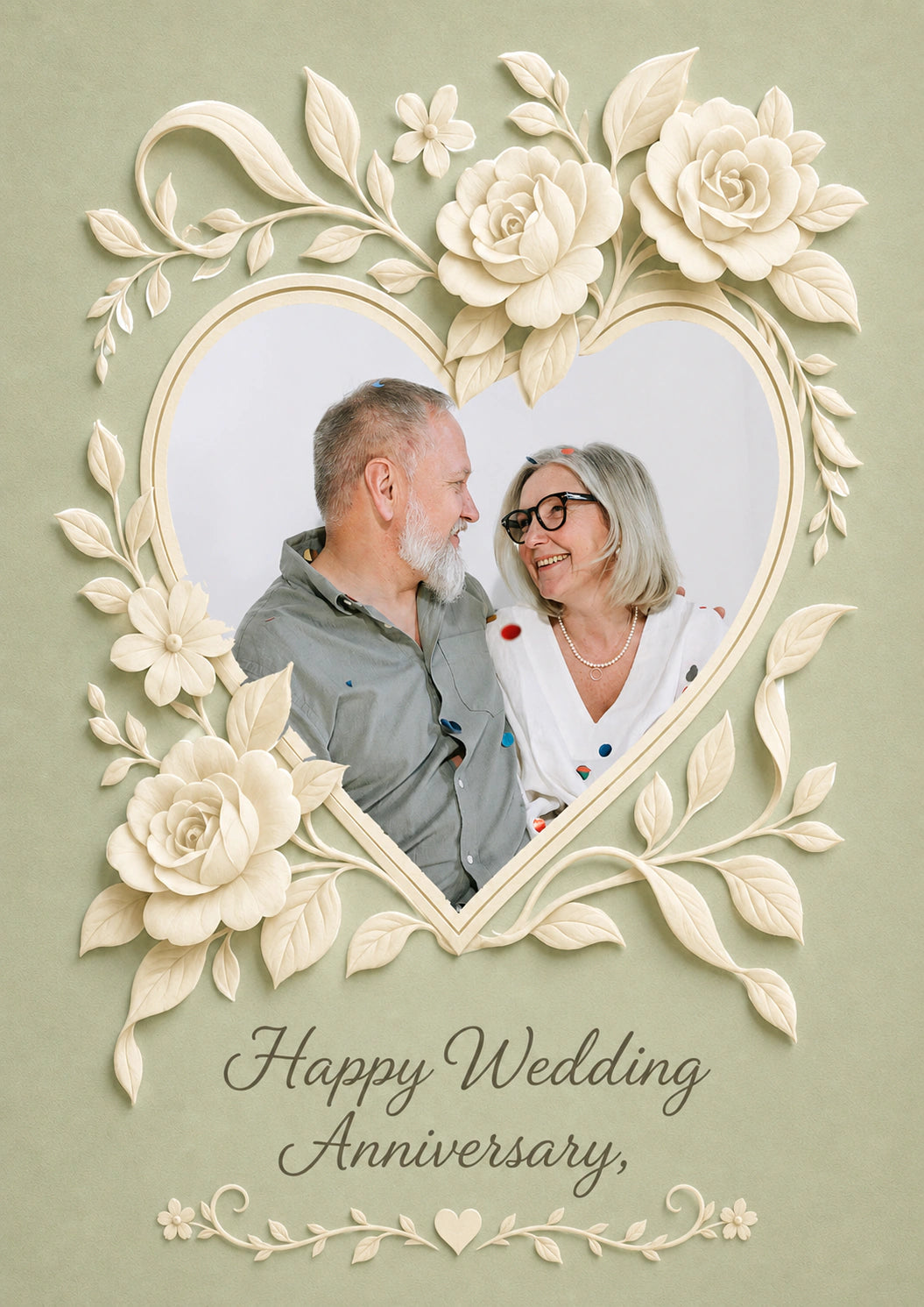 Cream Floral Heart Photo Upload Anniversary Card for Cousin