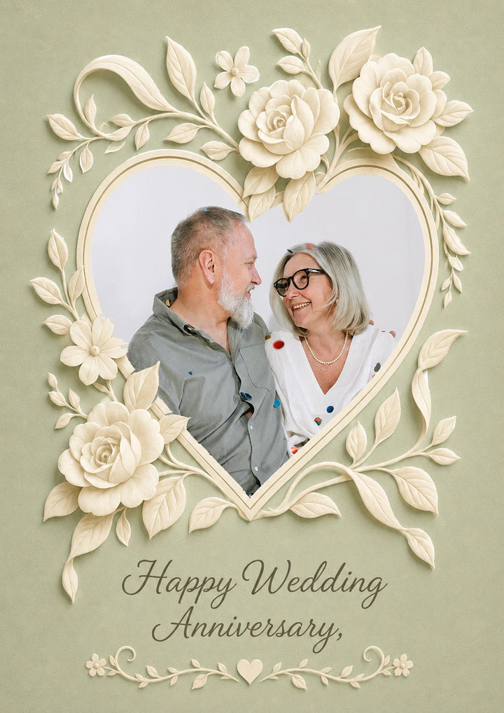 Cream Floral Heart Photo Upload Anniversary Card for Cousin