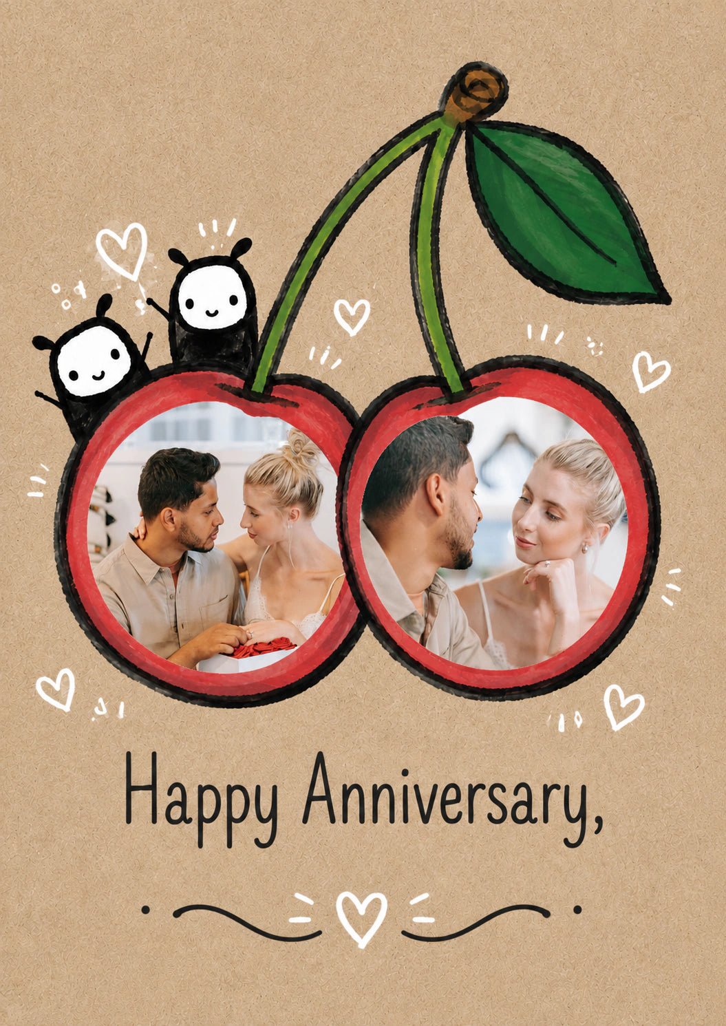 Cute Cherry Ladybird Photo Upload Anniversary Card