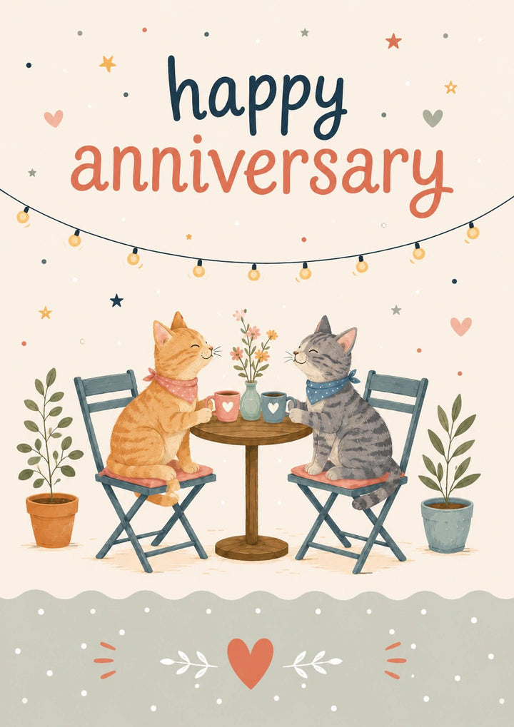 Cute Cats Coffee Date Anniversary Card for Her