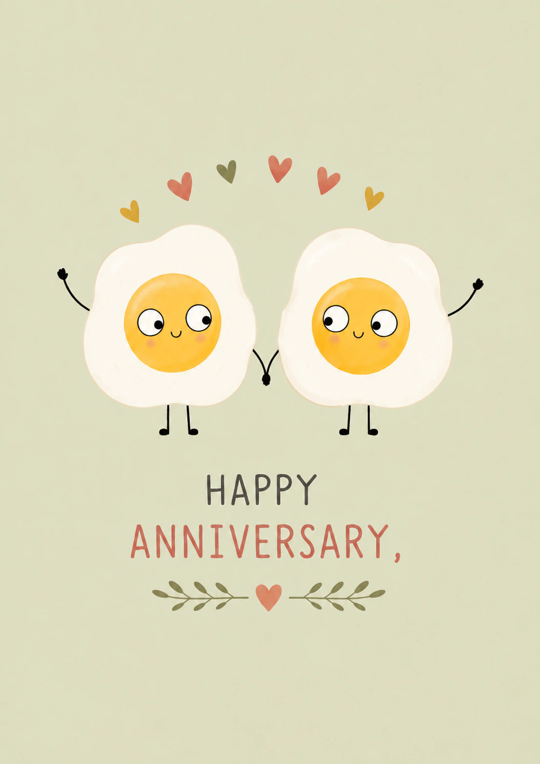 Funny Cute Fried Eggs in Love Anniversary Card for Her