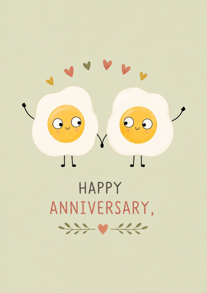 Funny Cute Fried Eggs in Love Anniversary Card for Her