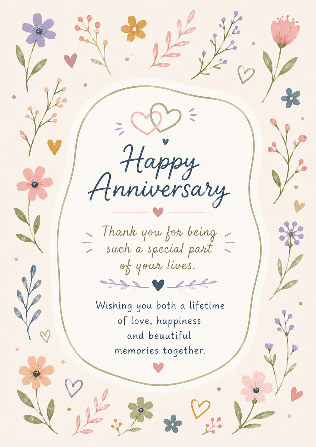 Wildflower Floral Happy Anniversary Card for Her