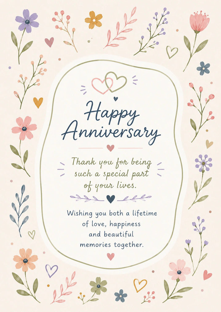 Wildflower Floral Happy Anniversary Card for Her