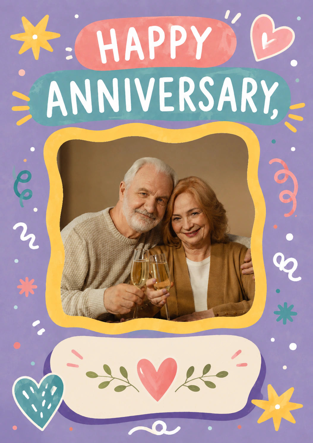 Colourful Doodle Hearts Photo Upload Anniversary Card