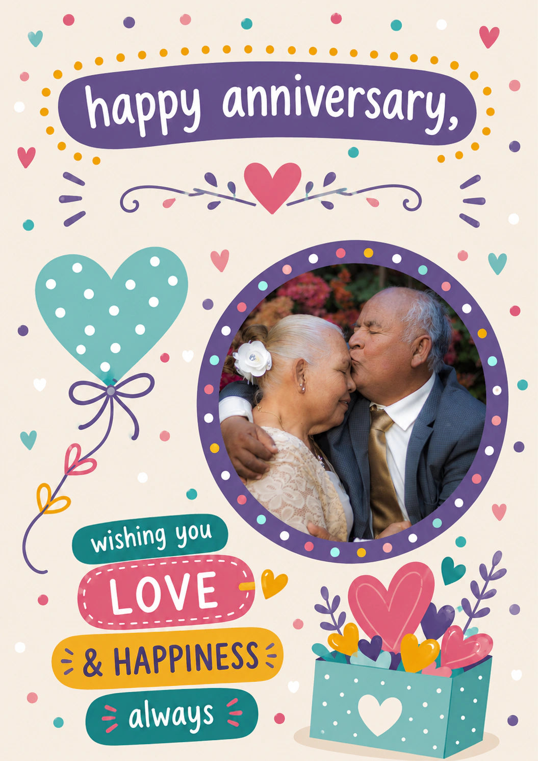 Happy Anniversary Love & Happiness Photo Upload Anniversary Card