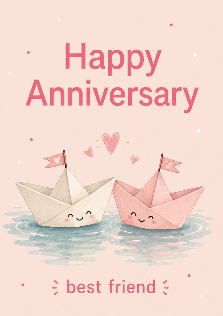Cute Paper Boats Best Friend Anniversary Card