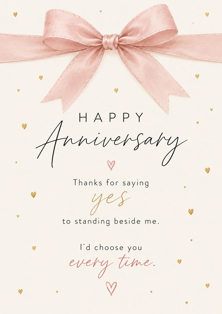 Pink Satin Bow Thanks for Saying Yes Anniversary Card for Her