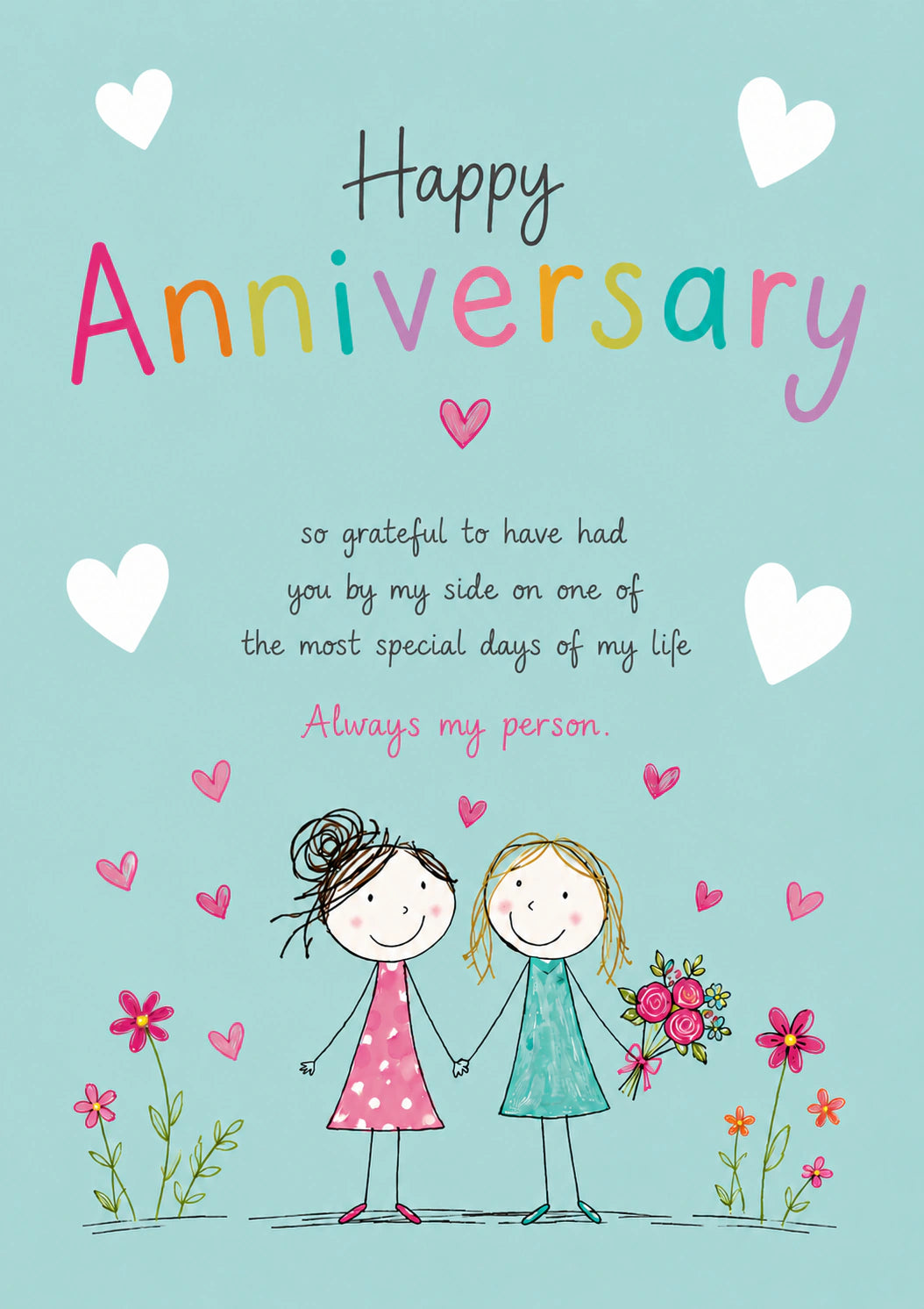 Stick Figure Female Friends Holding Hands Anniversary Card for Her