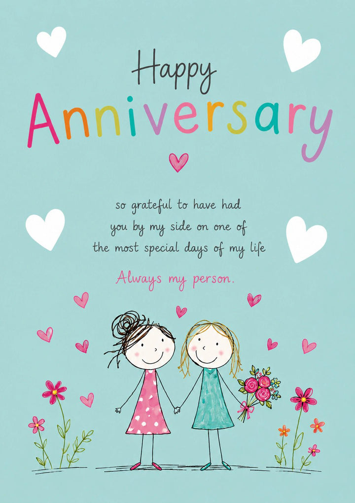 Stick Figure Female Friends Holding Hands Anniversary Card for Her