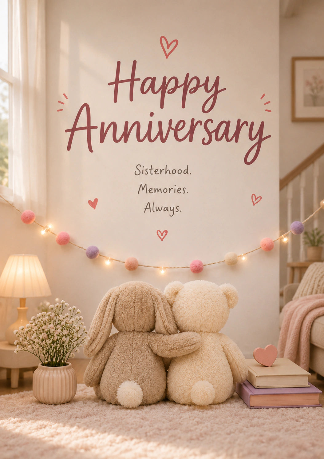 Cute Bunny and Bear Sisterhood Anniversary Card for Her