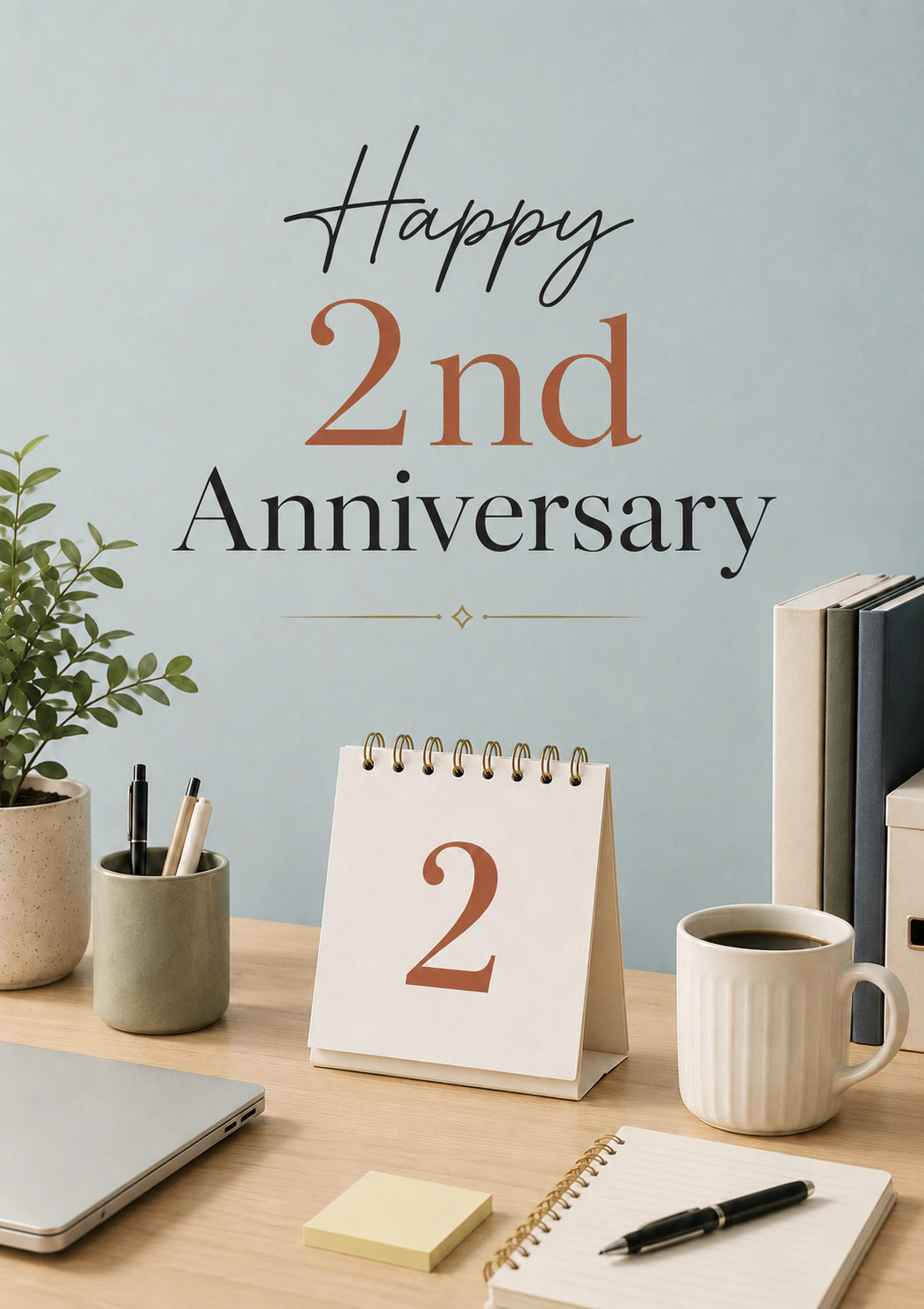 Minimal Desk Calendar 2nd Anniversary Card for Colleague