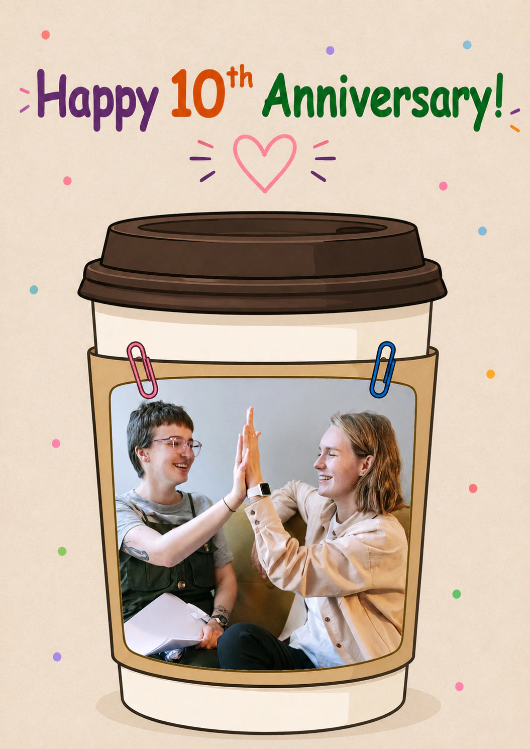 Coffee Cup High Five Photo Upload Anniversary Card