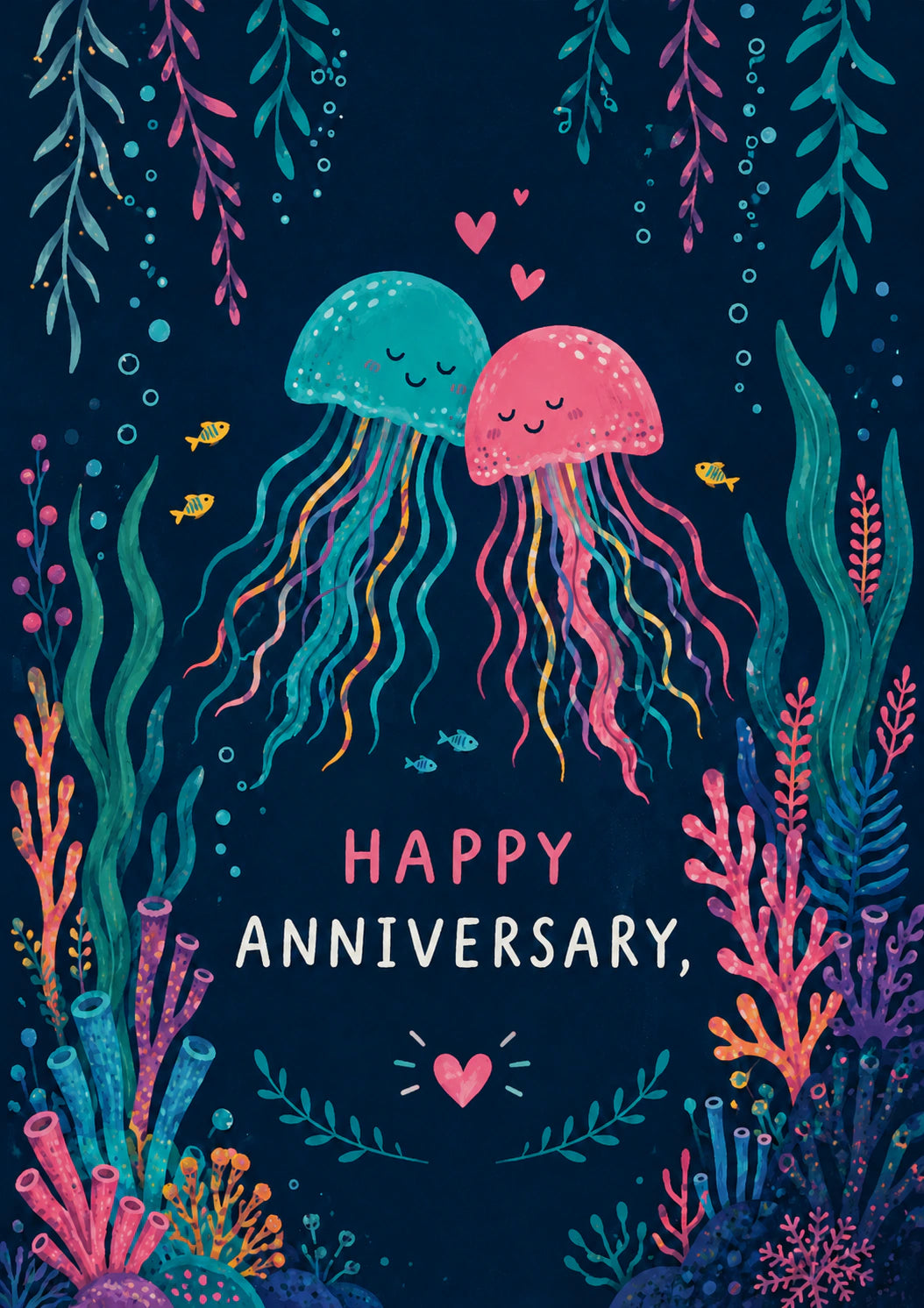 Cute Jellyfish Couple Underwater Anniversary Card