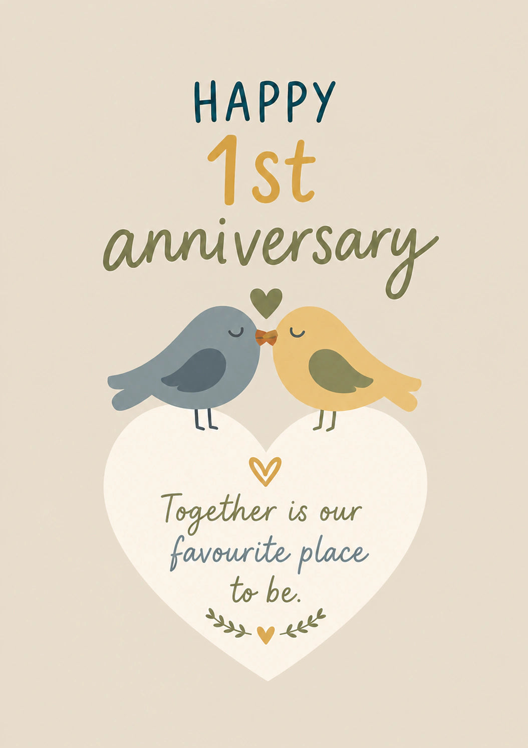 Cute Love Birds 1st Anniversary Card for Couple
