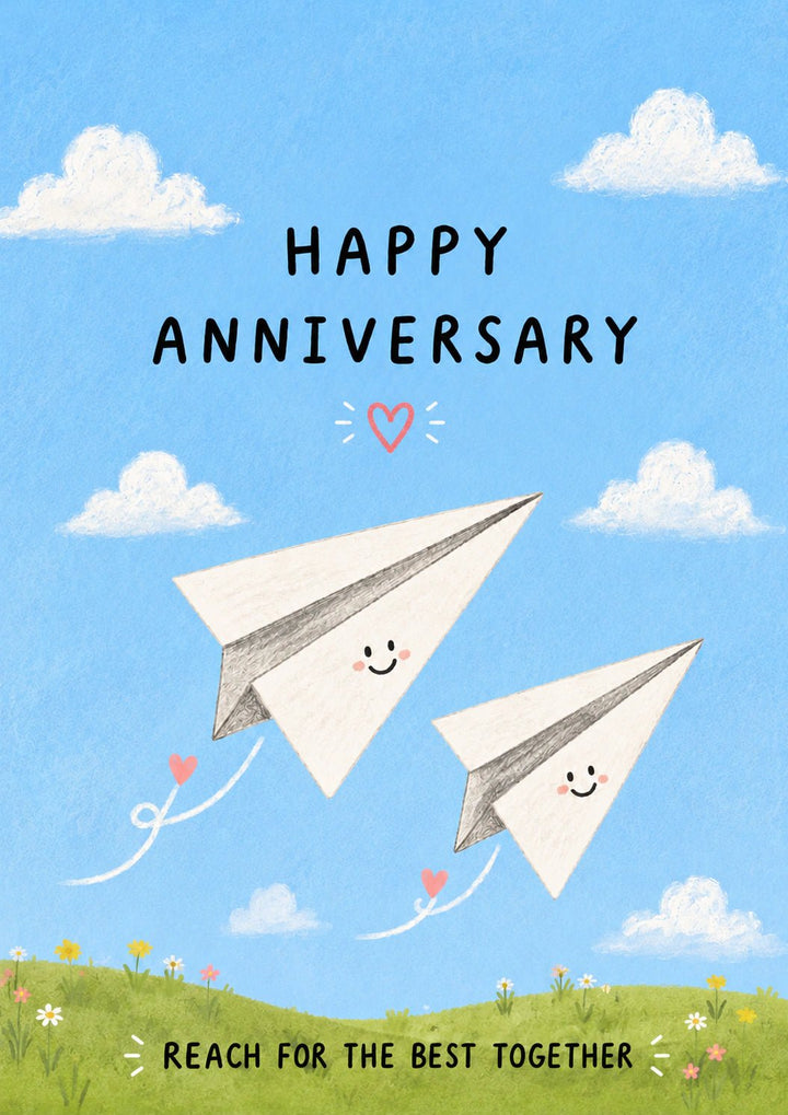 Cute Paper Planes Soaring Together Anniversary Card