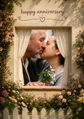 Load image into Gallery viewer, Romantic Cottage Window Floral Photo Upload Anniversary Card
