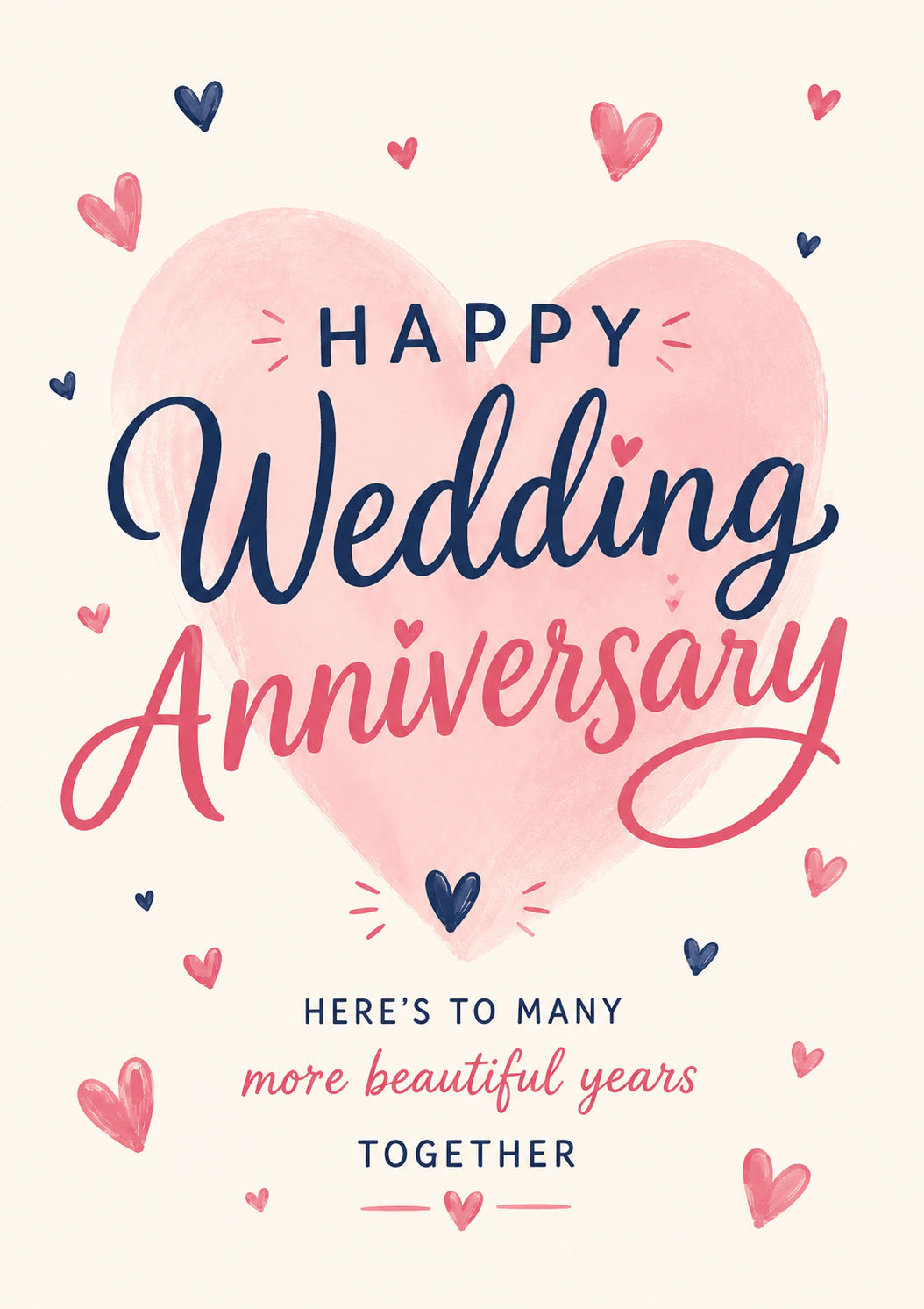 Pink Watercolour Heart Wedding Anniversary Card