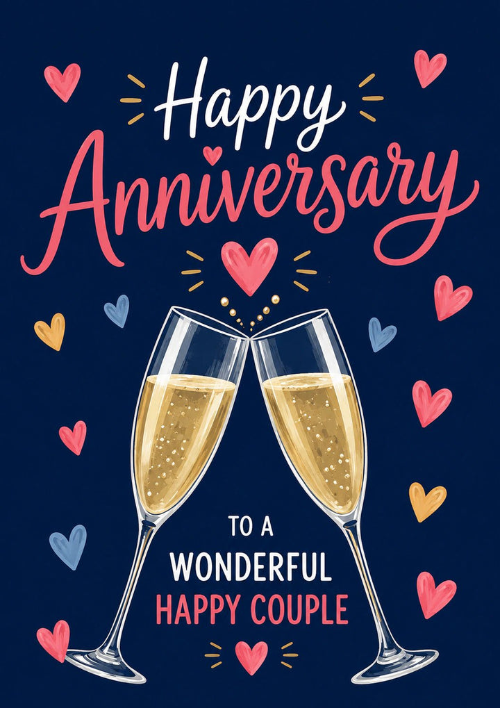 Champagne Toast Hearts Anniversary Card for Couples