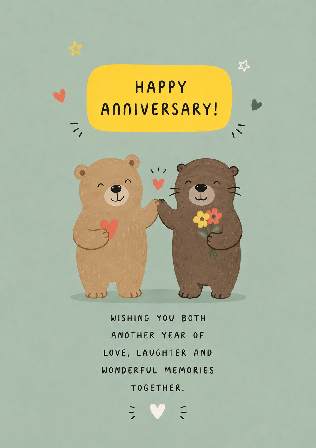 Cute Bears with Flowers Happy Anniversary Card