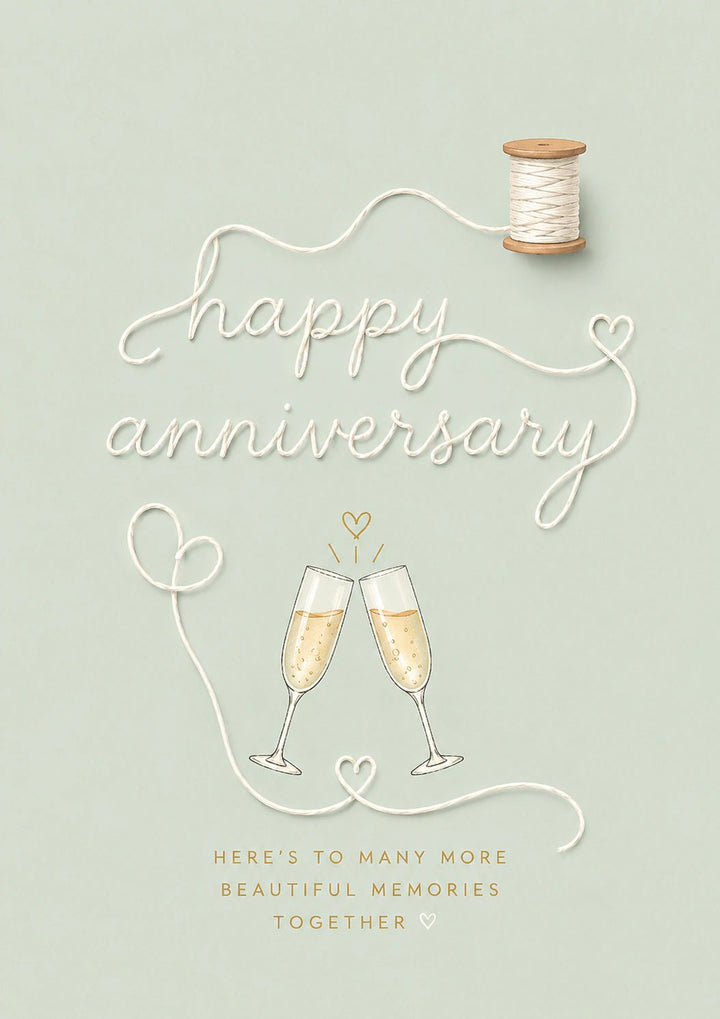 Thread Spool Champagne Toast Happy Anniversary Card