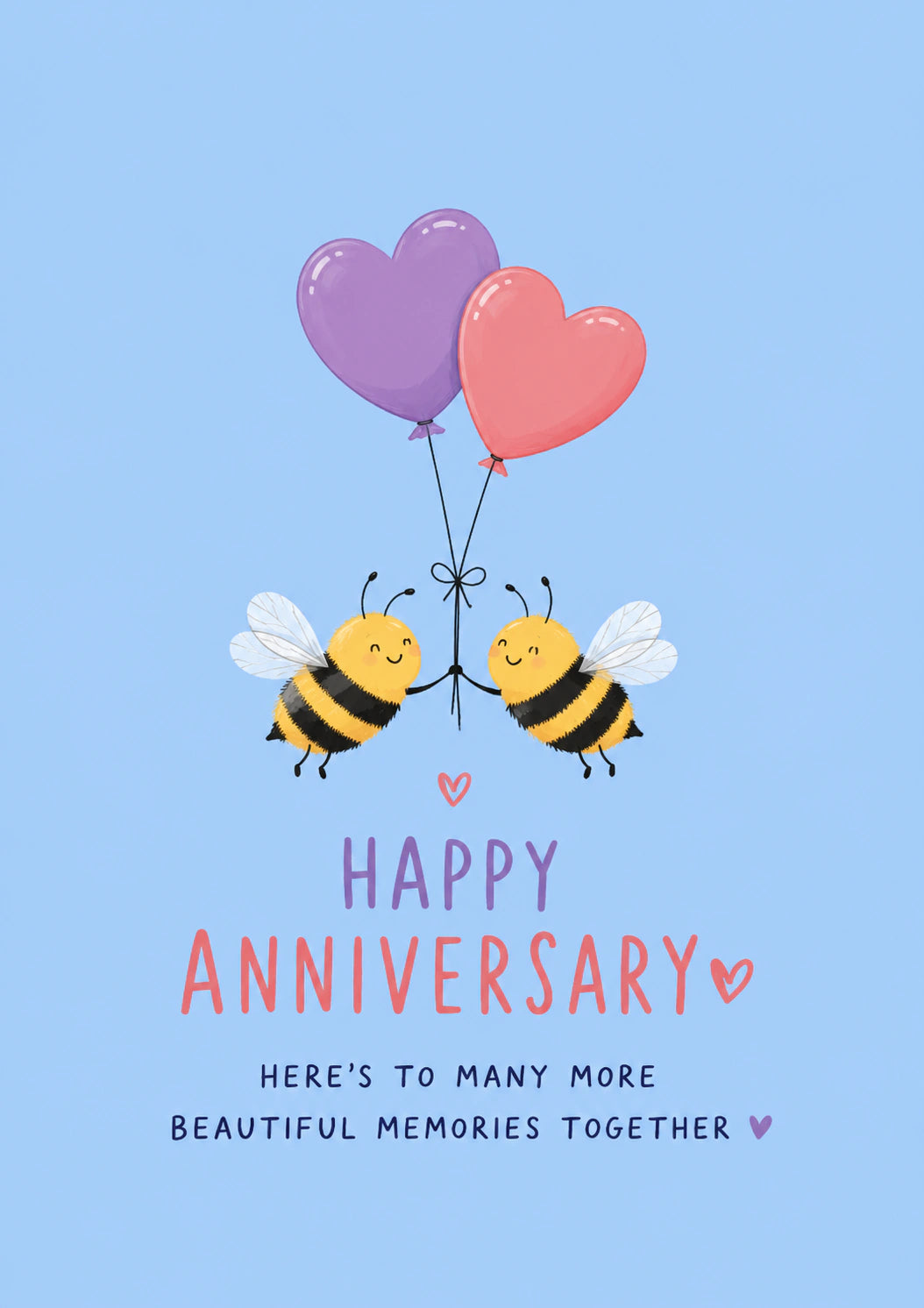 Cute Bees Heart Balloons Anniversary Card for Him