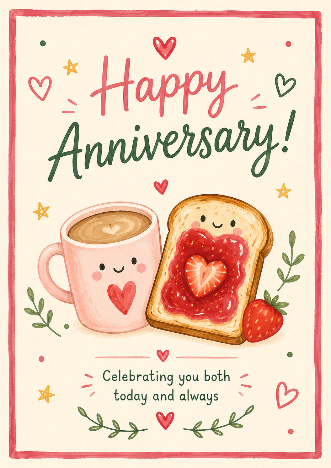 Coffee and Toast Cute Anniversary Card for Her