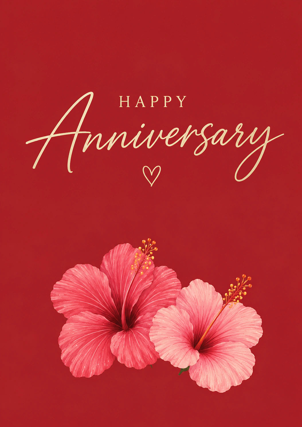 Red Hibiscus Floral Anniversary Card for Her