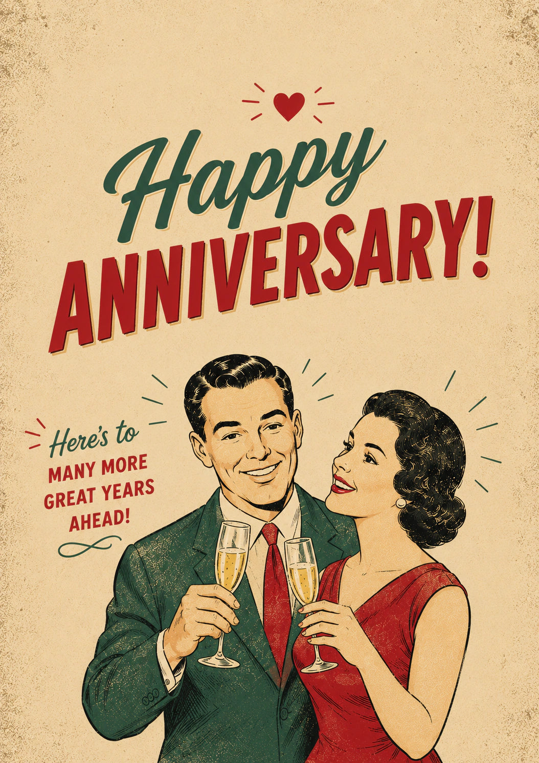 Retro Vintage Couple Champagne Toast Anniversary Card