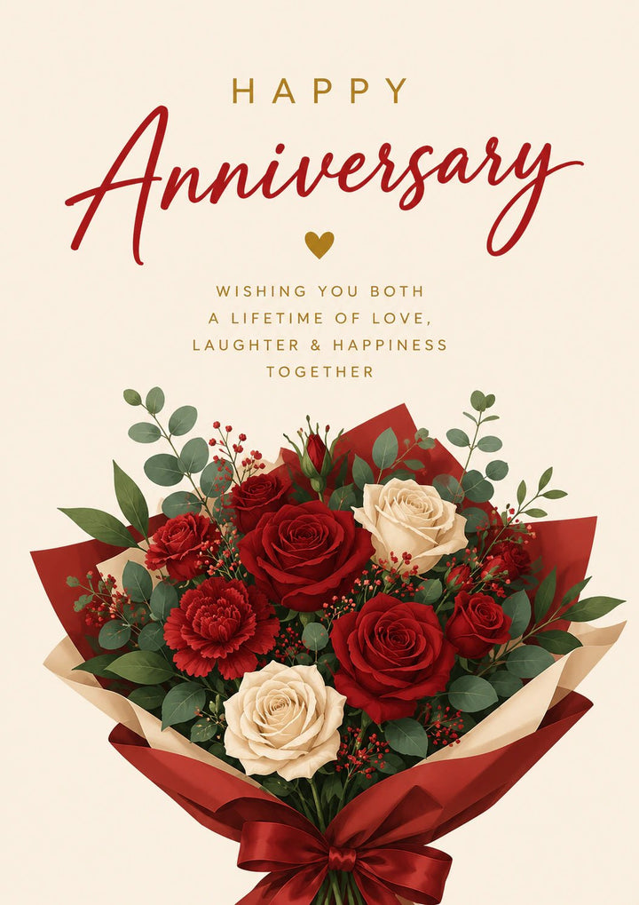 Red Rose Bouquet Happy Anniversary Card for Father in Law