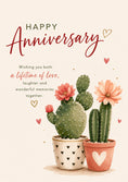 Load image into Gallery viewer, Blooming Cactus in Heart Pots Anniversary Card
