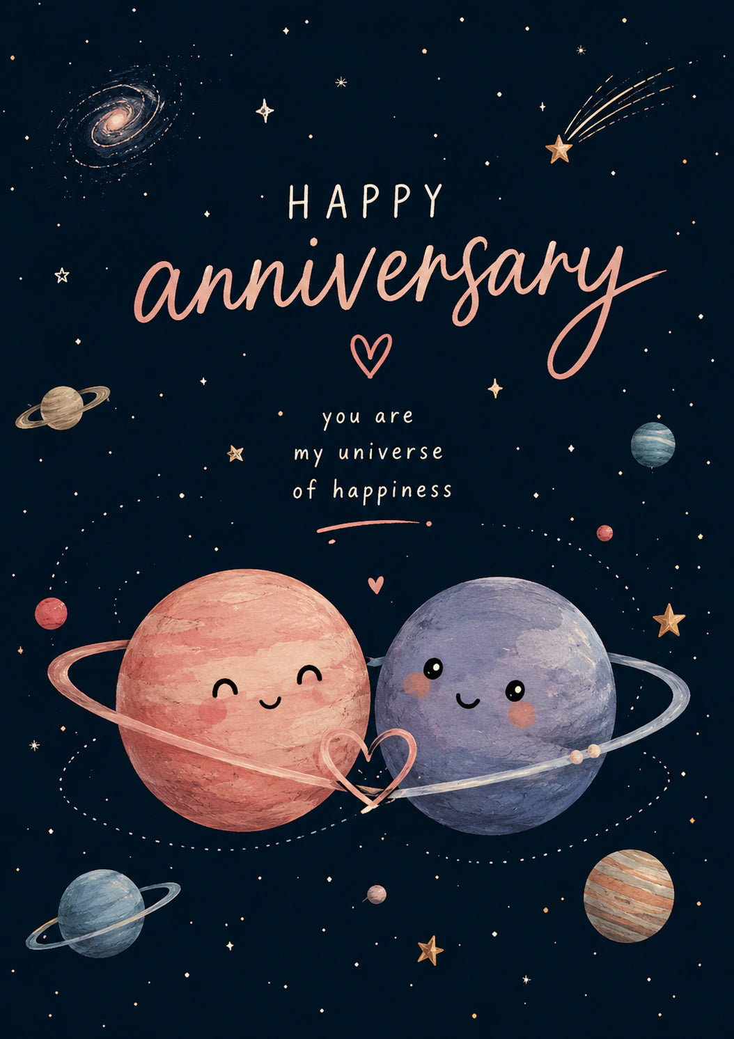 Cute Space Planets Universe Happy Anniversary Card