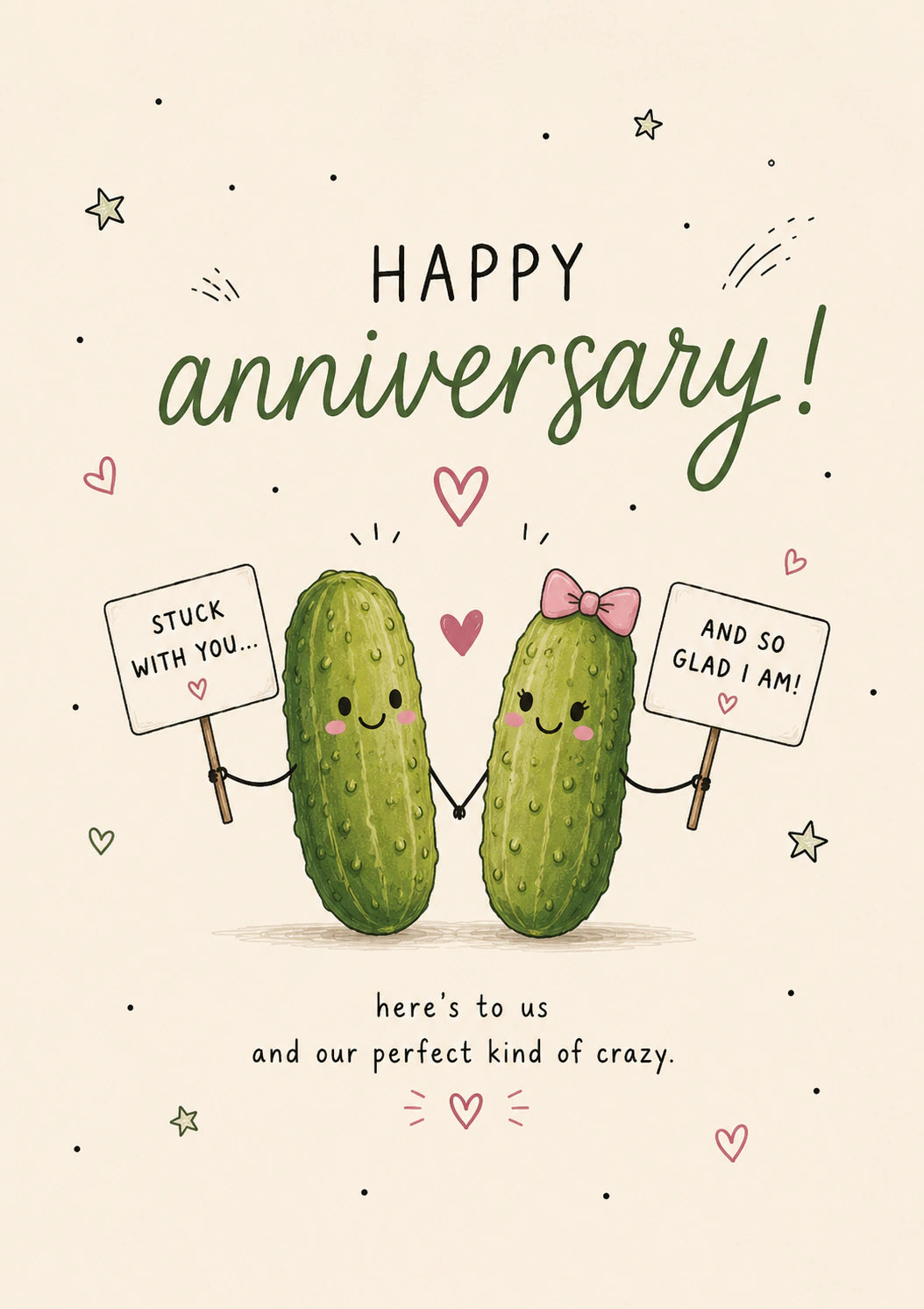 Funny Stuck With You Pickle Couple Anniversary Card