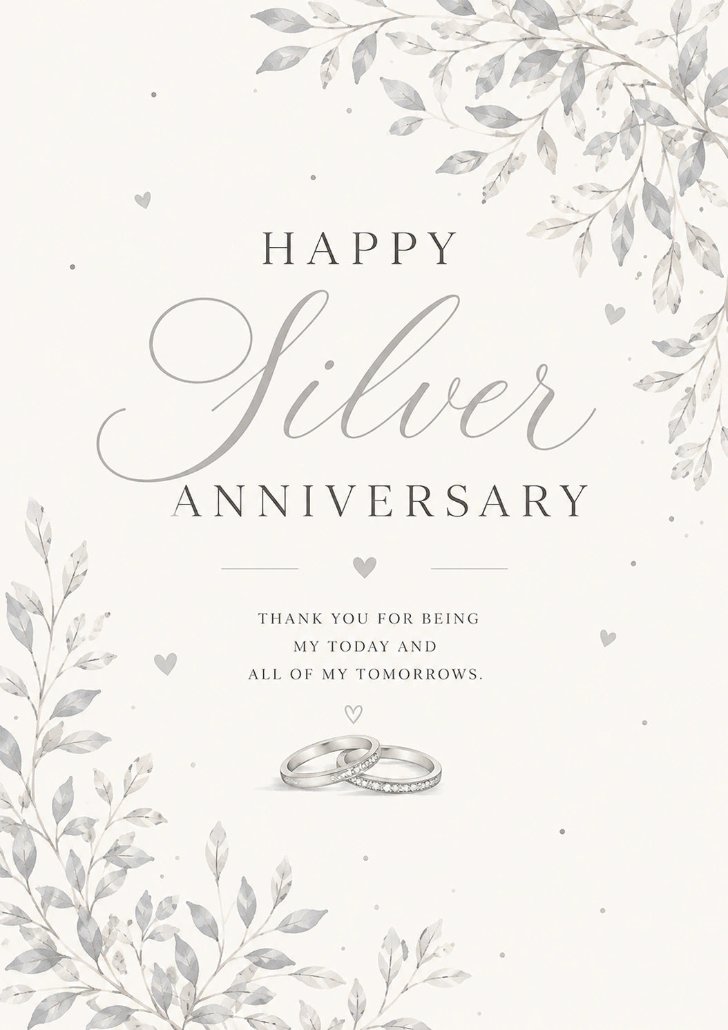 Silver Floral Wedding Rings Silver Anniversary Card