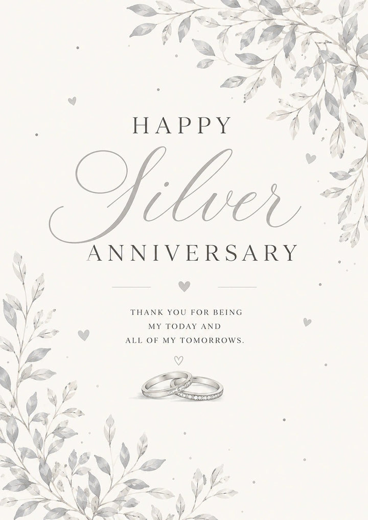 Silver Floral Wedding Rings Silver Anniversary Card