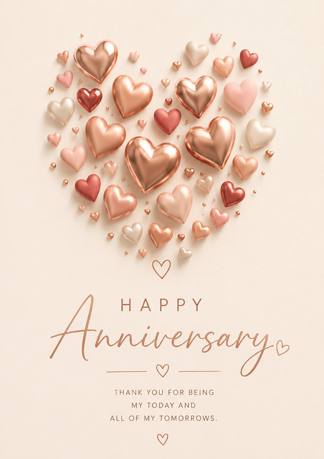 Rose Gold Metallic Hearts Anniversary Card for Her
