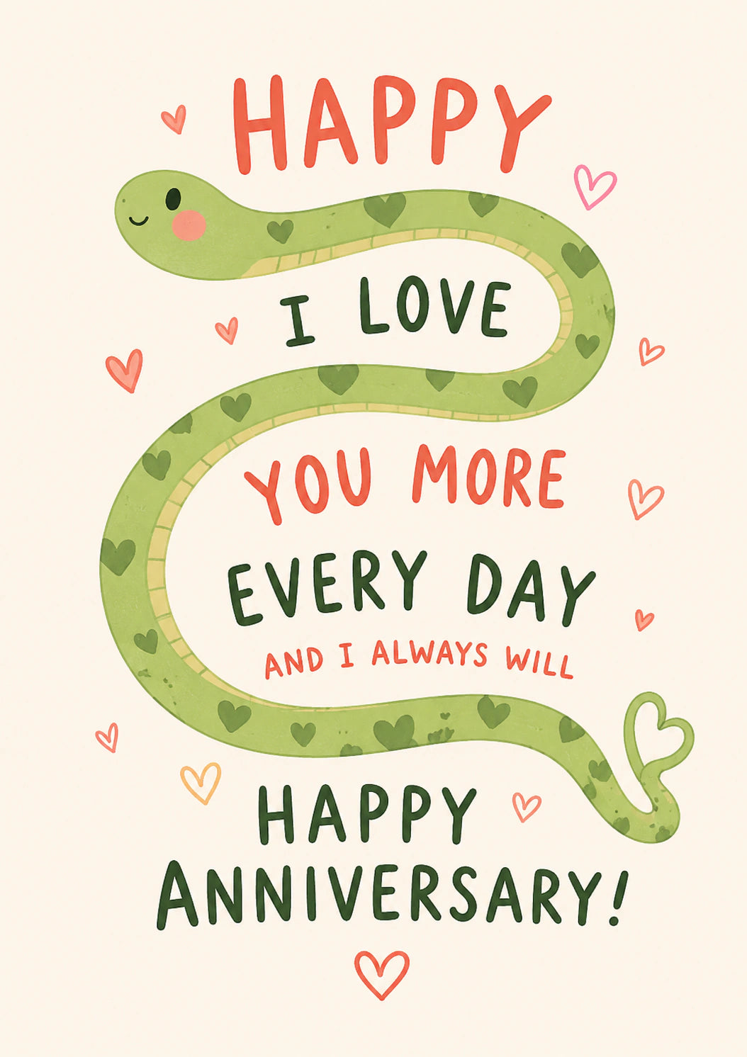 Cute Snake I Love You More Every Day Anniversary Card