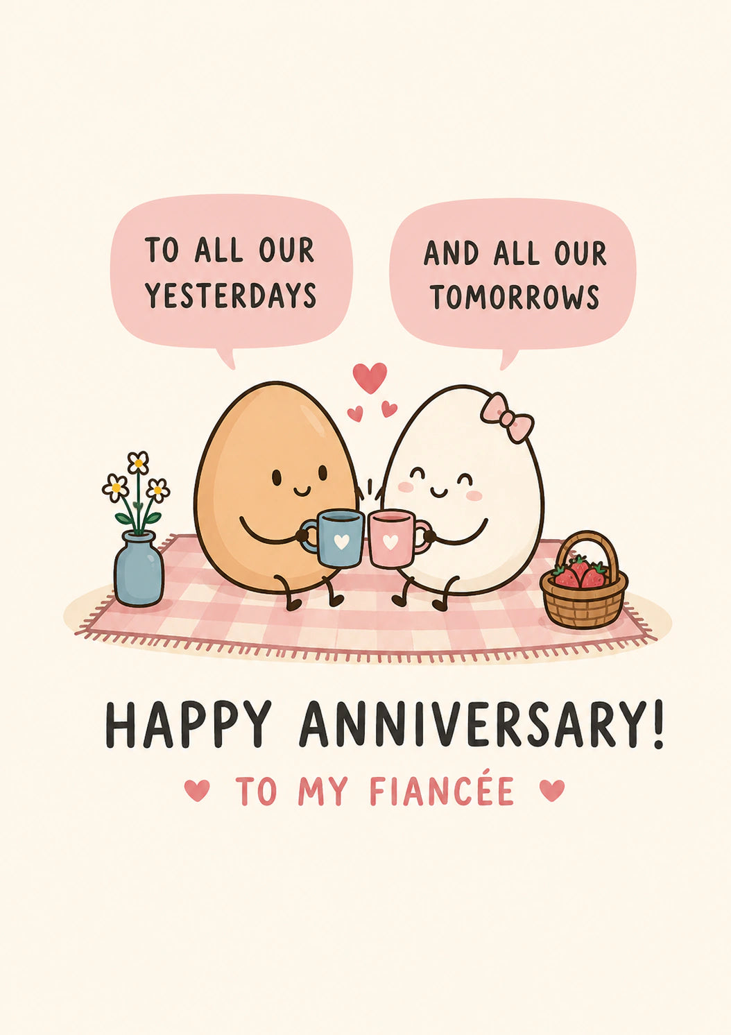 Cute Egg Couple Picnic Anniversary Card for Her