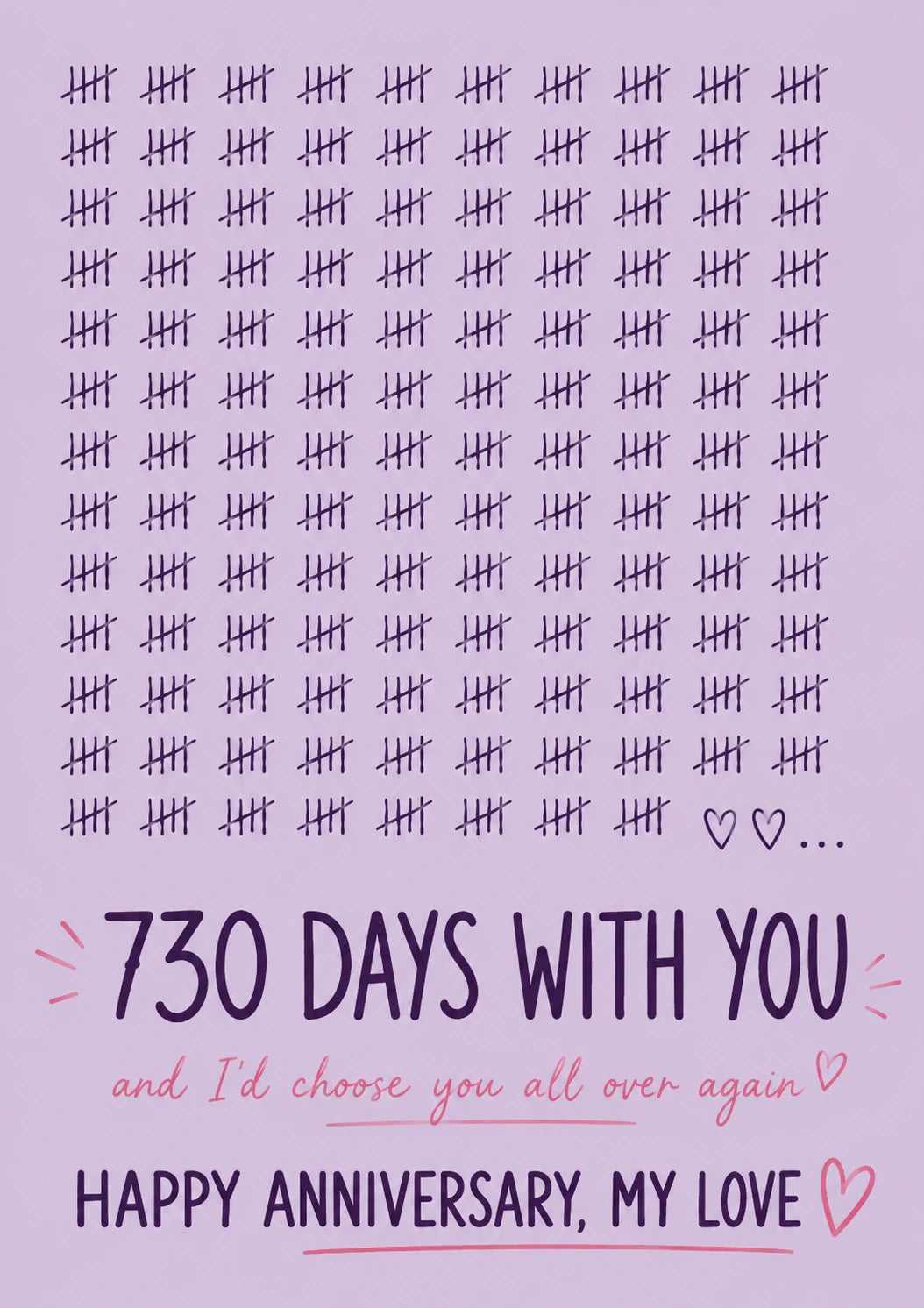 730 Days Tally Chart Anniversary Card for Her