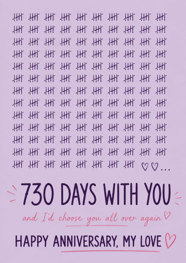 730 Days Tally Chart Anniversary Card for Her