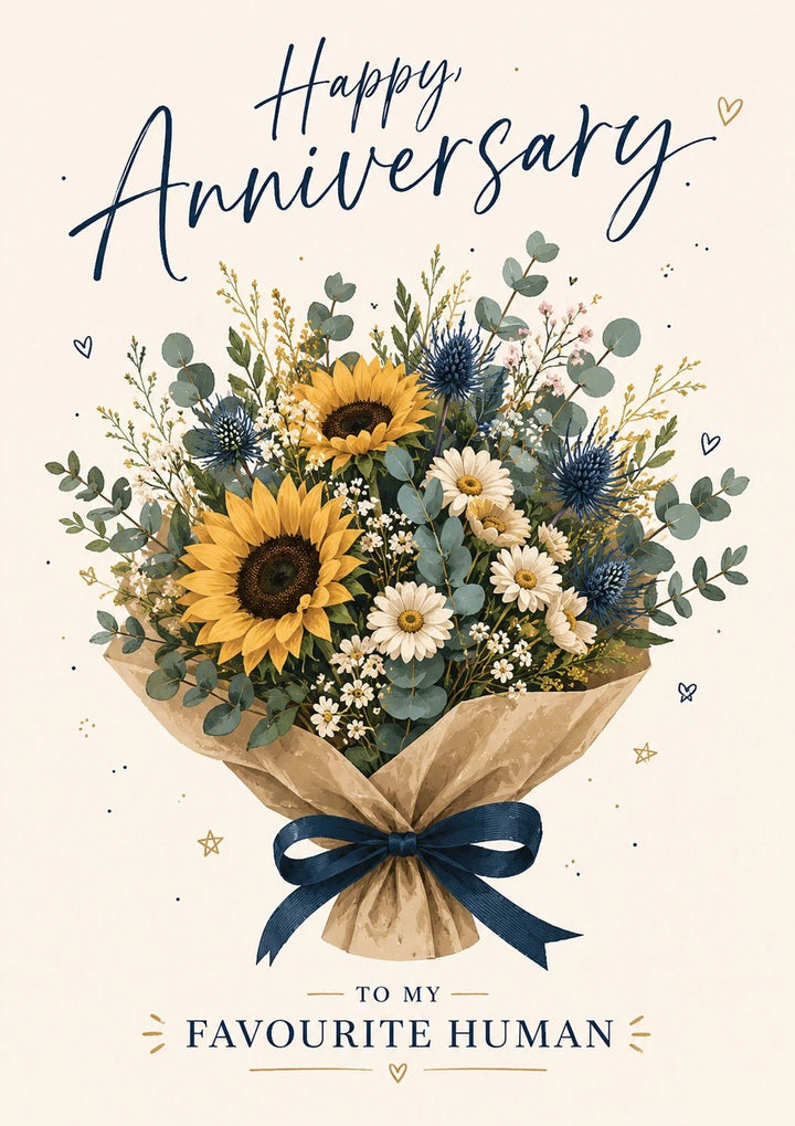 Sunflower Bouquet Favourite Human Anniversary Card for Him