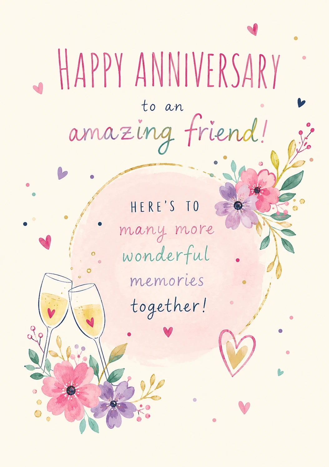 Watercolour Floral Champagne Friend Anniversary Card for Her