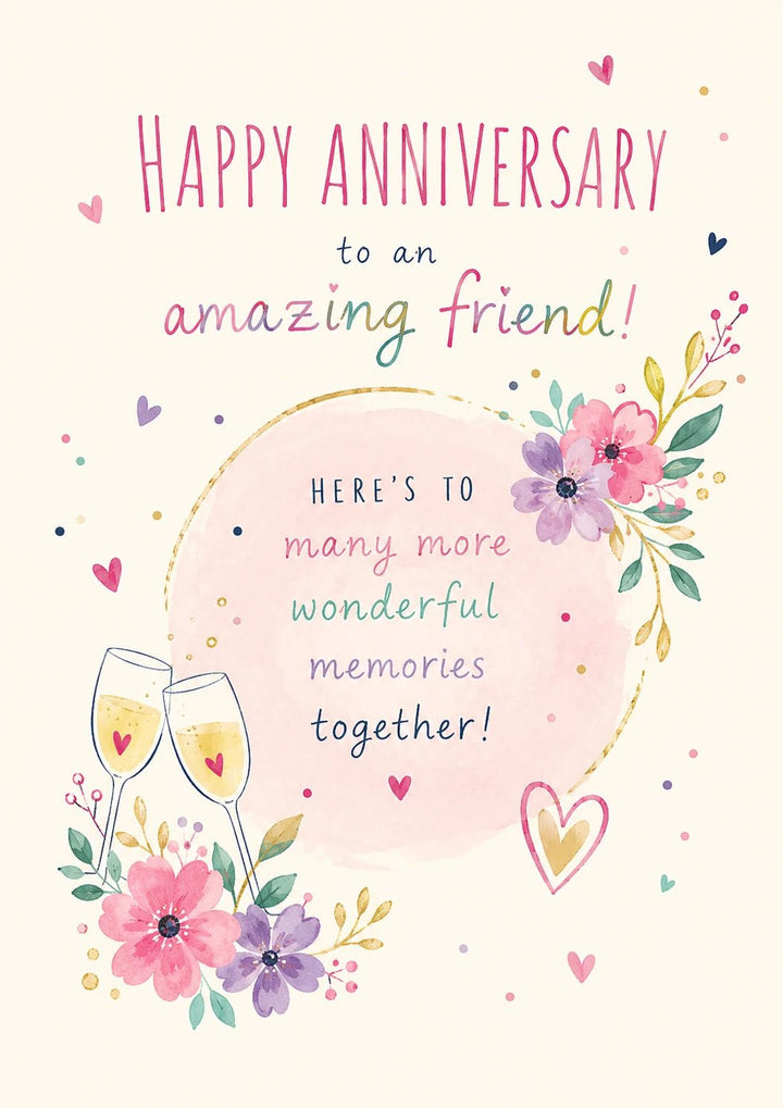 Watercolour Floral Champagne Friend Anniversary Card for Her