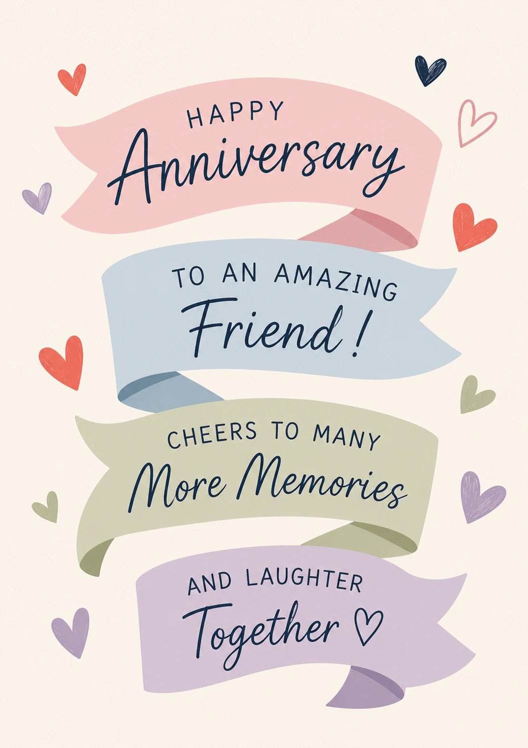 Colourful Ribbon Banner Friend Anniversary Card