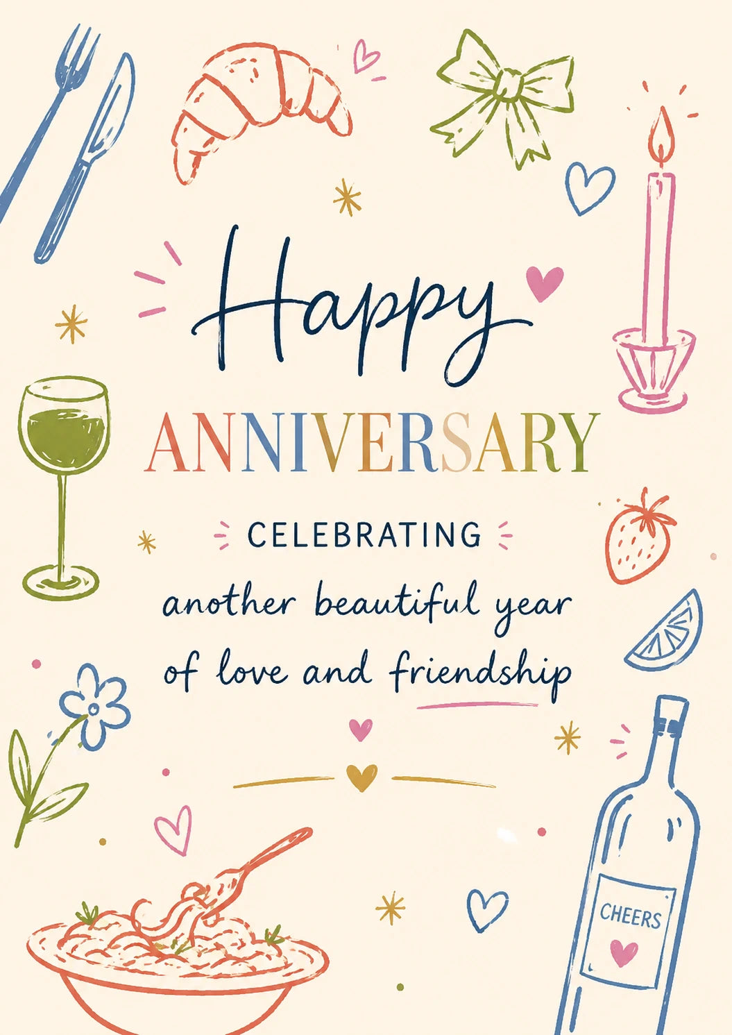 Romantic Dinner Illustration Happy Anniversary Card