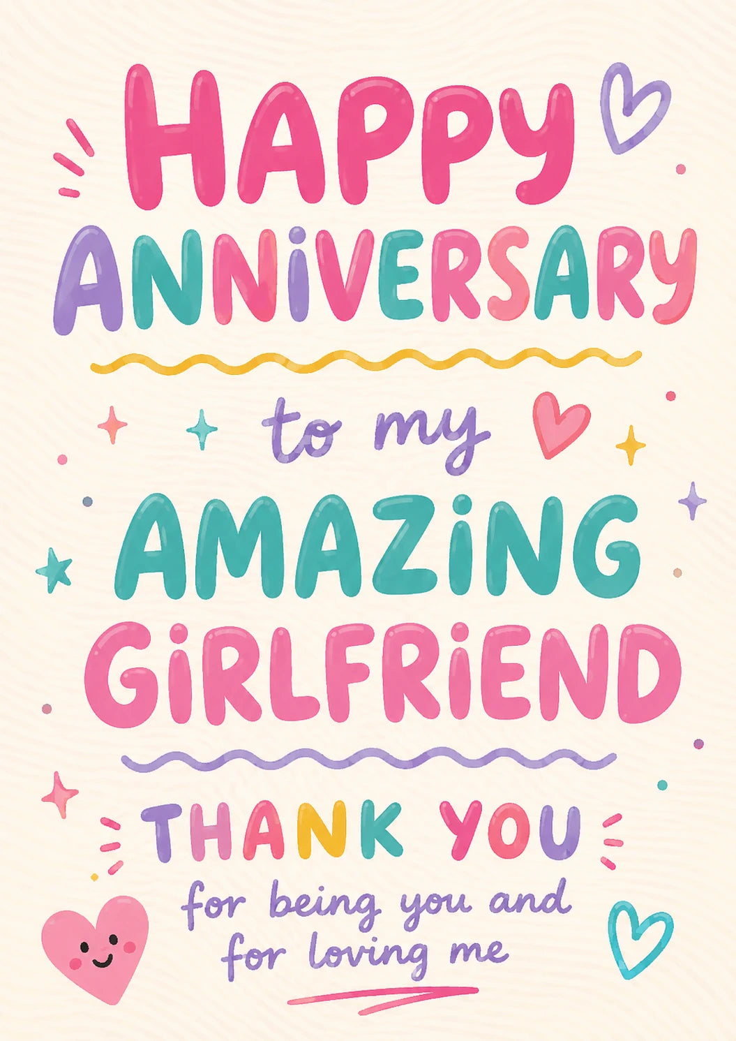 Colourful Bold Typography Happy Anniversary Card for Her