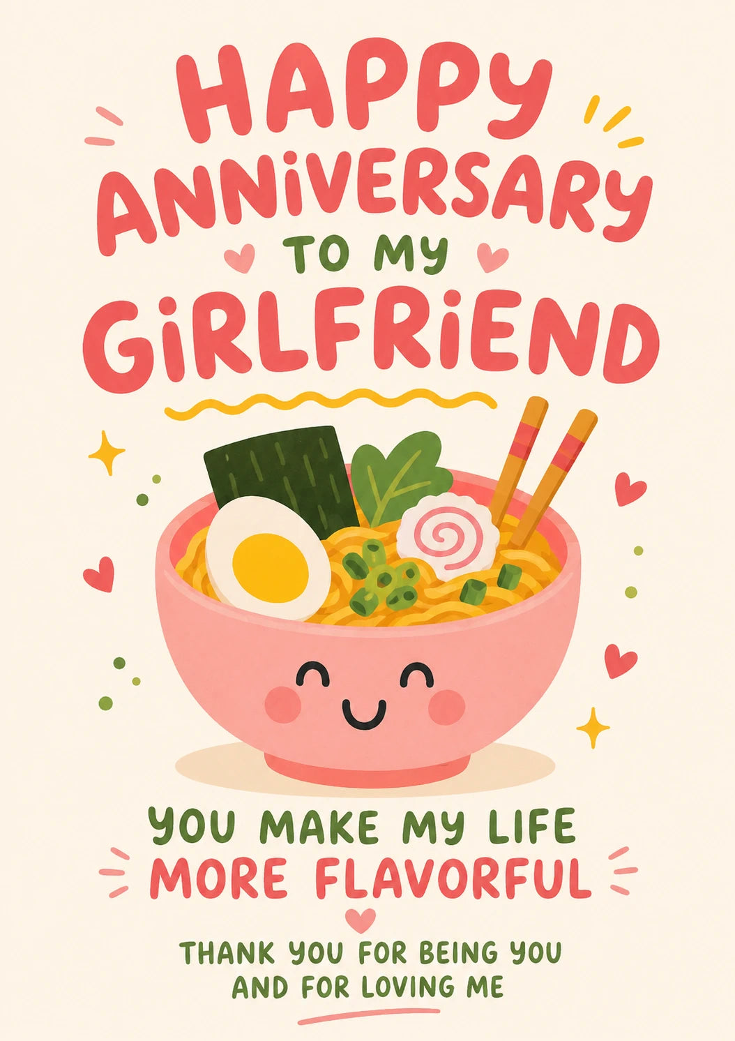Cute Ramen Bowl Anniversary Card for Her