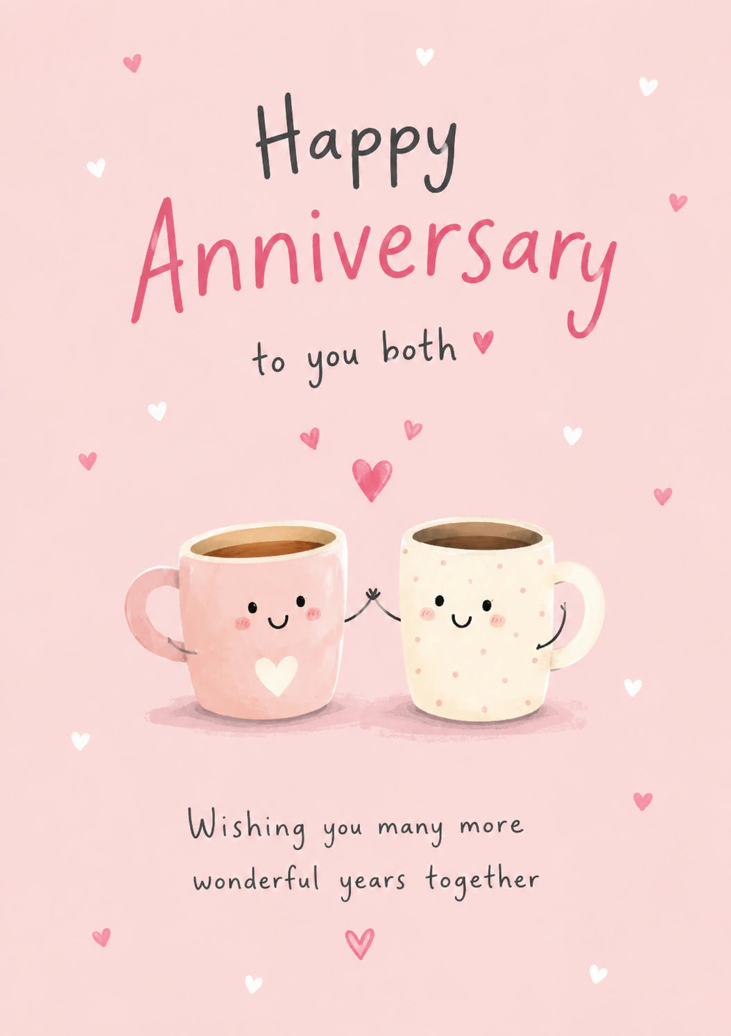 Cute Coffee Mugs Holding Hands Anniversary Card