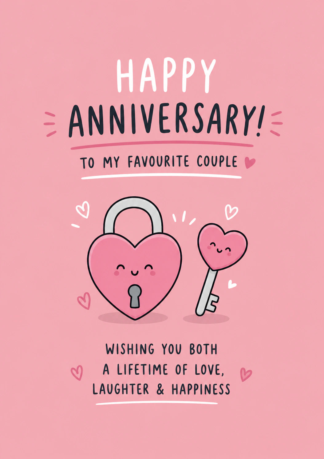 Cute Heart Lock and Key Happy Anniversary Card