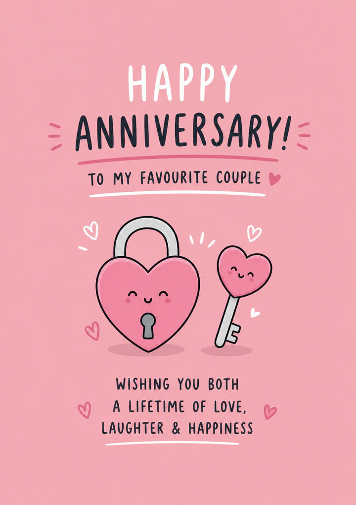 Cute Heart Lock and Key Happy Anniversary Card